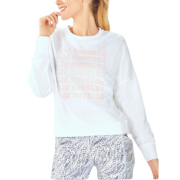 FABLETICS STACEY White Pullover Sweatshirt Soft Terry Los Angeles Graphic Small - Picture 1 of 5